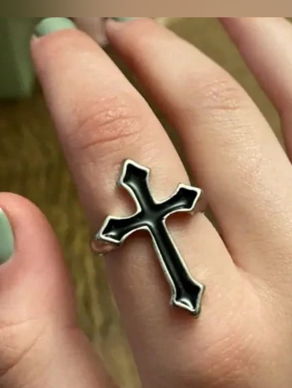 NWT Large Silver and Black Cross Ring Adjustable Size Unisex - Picture 6 of 10